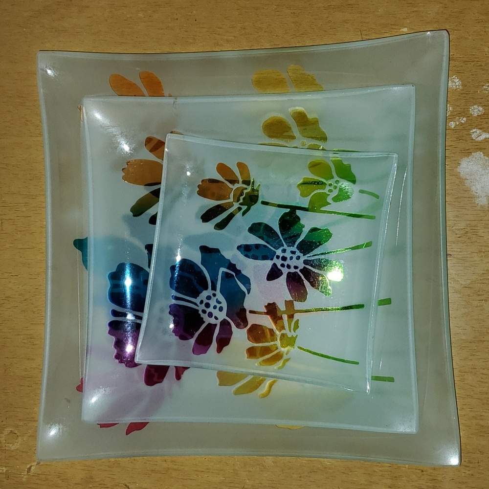 Vintage Fused Glass Butter Pat/Trinket Dishes Set 3 Glass Nesting Plates France
